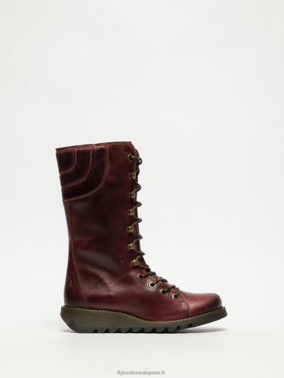 bottes à lacets femmes 0N8R289 rouge foncé Fly London