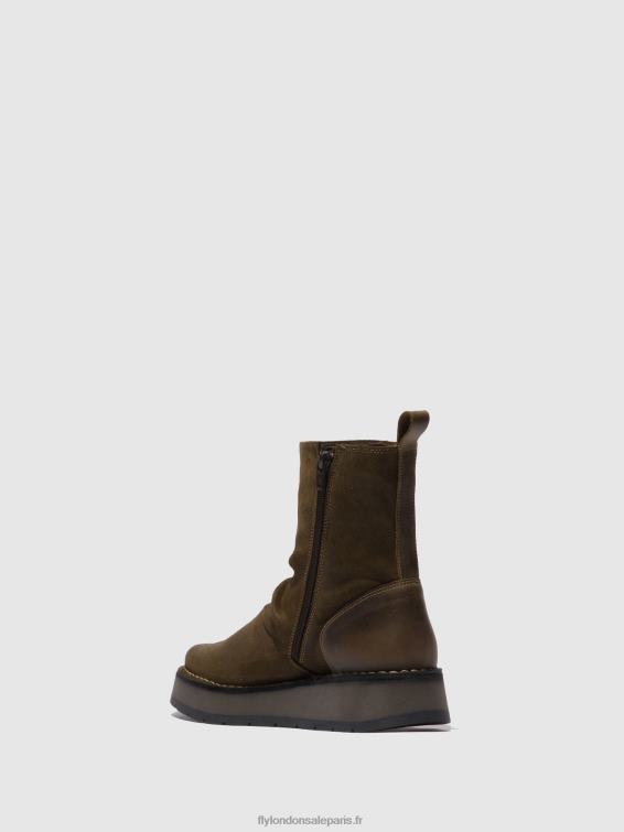 bottes zippées reno053 femmes 0N8R320 suède huilé/tapis boue/olive Fly London