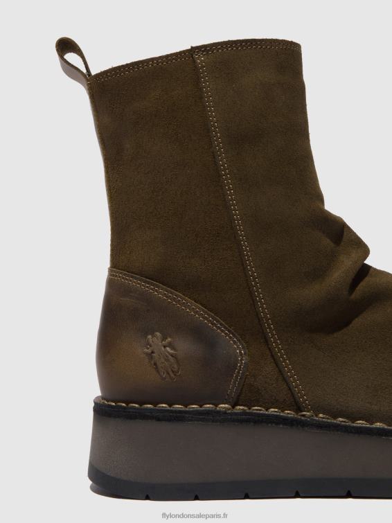 bottes zippées reno053 femmes 0N8R320 suède huilé/tapis boue/olive Fly London