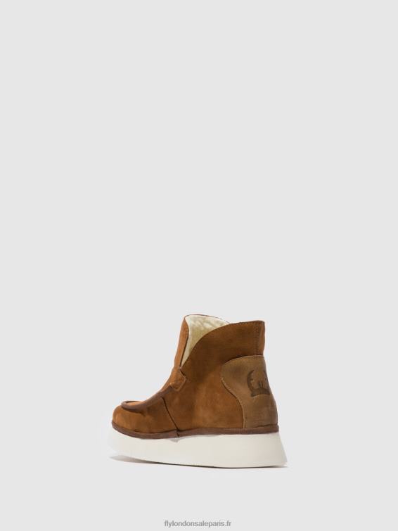bottines à bout rond coze348 femmes 0N8R173 daim/tapis cognac Fly London