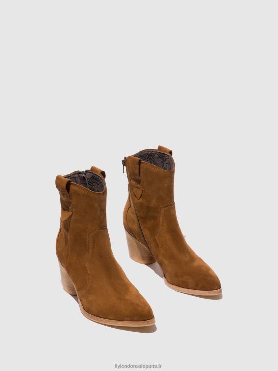 bottines zippées alba825 femmes 0N8R187 suède cognac Fly London