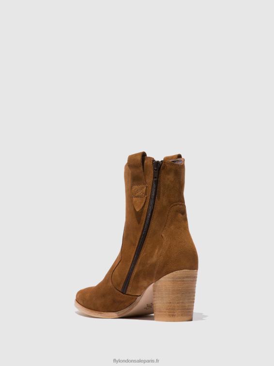 bottines zippées alba825 femmes 0N8R187 suède cognac Fly London