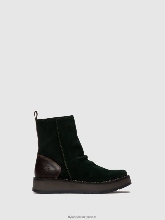 bottines zippées reno053 femmes 0N8R248 suède huilé/tapis vert forêt/marron foncé Fly London