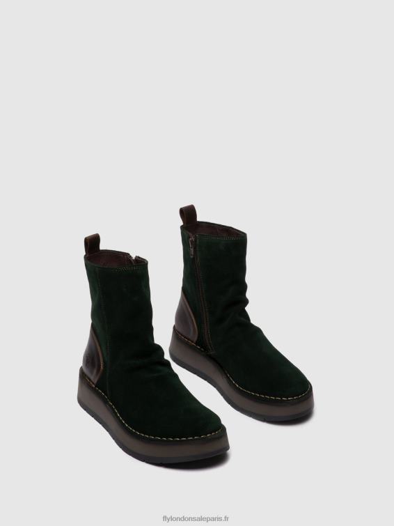 bottines zippées reno053 femmes 0N8R248 suède huilé/tapis vert forêt/marron foncé Fly London