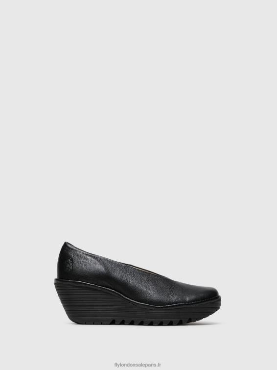 chaussures compensées yaz femmes 0N8R702 noir brillant Fly London