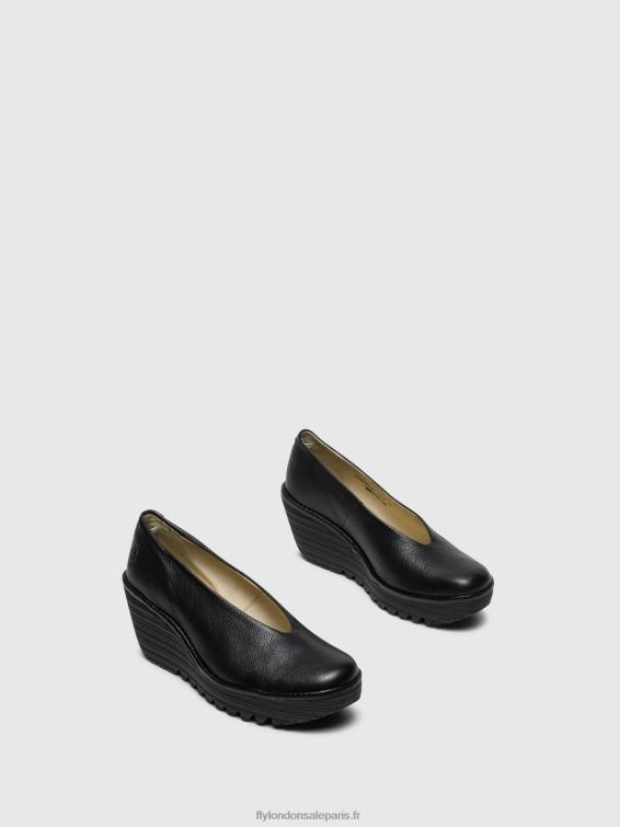 chaussures compensées yaz femmes 0N8R702 noir brillant Fly London