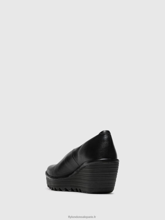 chaussures compensées yaz femmes 0N8R702 noir brillant Fly London