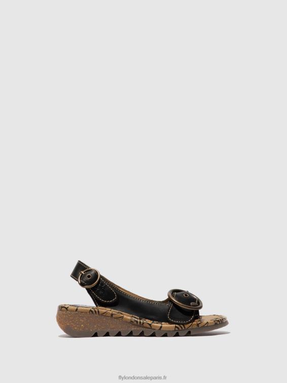 sandales à boucle tram723 femmes 0N8R613 noir Fly London