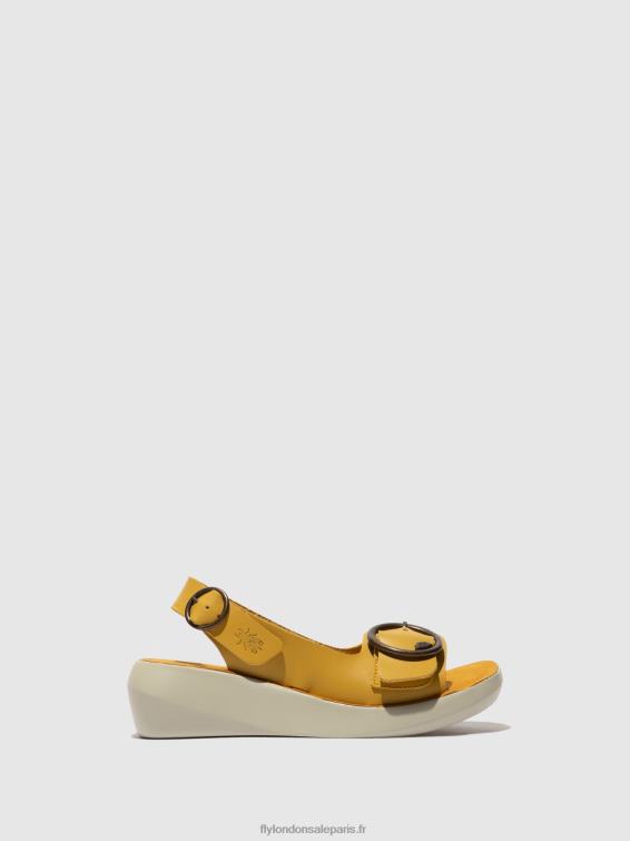 sandales à bride arrière berk754 femmes 0N8R465 moutarde Fly London