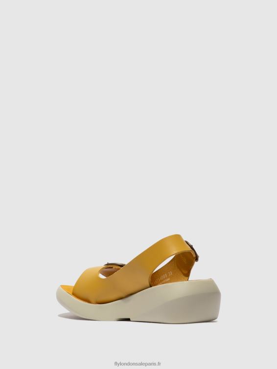 sandales à bride arrière berk754 femmes 0N8R465 moutarde Fly London