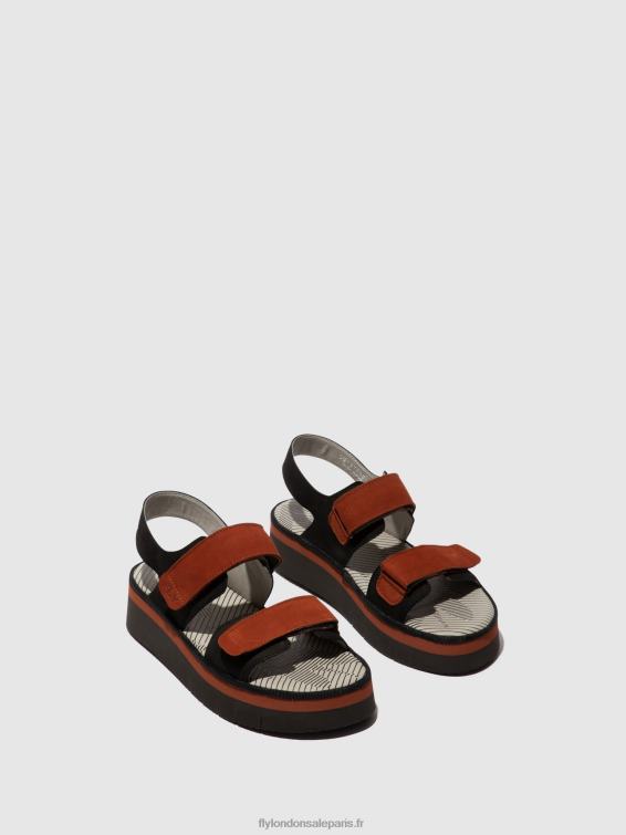 sandales à bride arrière cori377 femmes 0N8R576 noir/brique Fly London