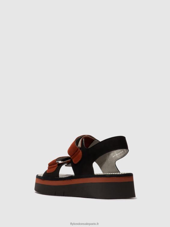 sandales à bride arrière cori377 femmes 0N8R576 noir/brique Fly London
