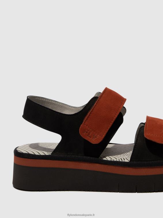 sandales à bride arrière cori377 femmes 0N8R576 noir/brique Fly London
