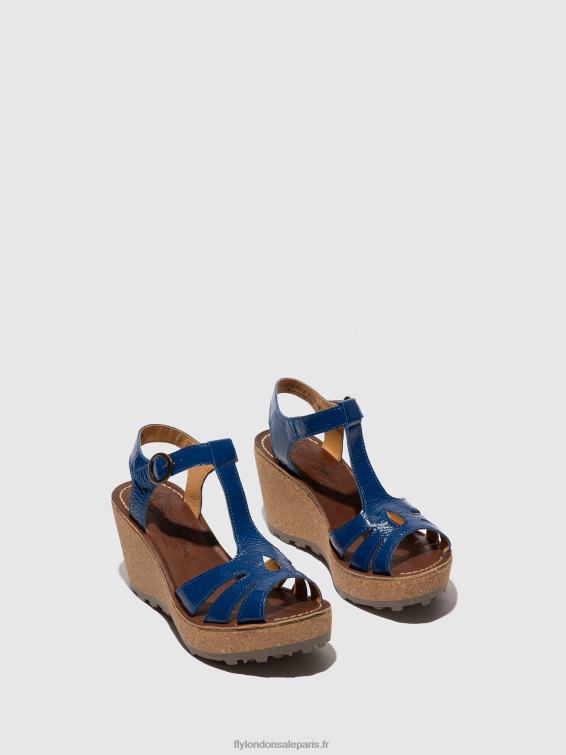 sandales à bride en T femmes 0N8R522 or bleu Fly London