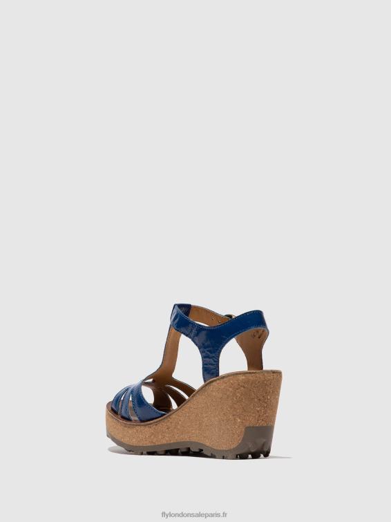 sandales à bride en T femmes 0N8R522 or bleu Fly London