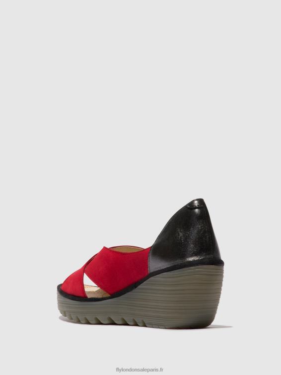 sandales croisées yoma307 femmes 0N8R483 rouge à lèvres rouge/graphite Fly London
