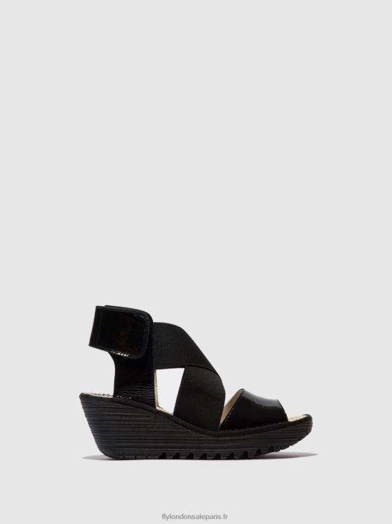 sandales croisées yuba385 femmes 0N8R390 noir de louxor Fly London
