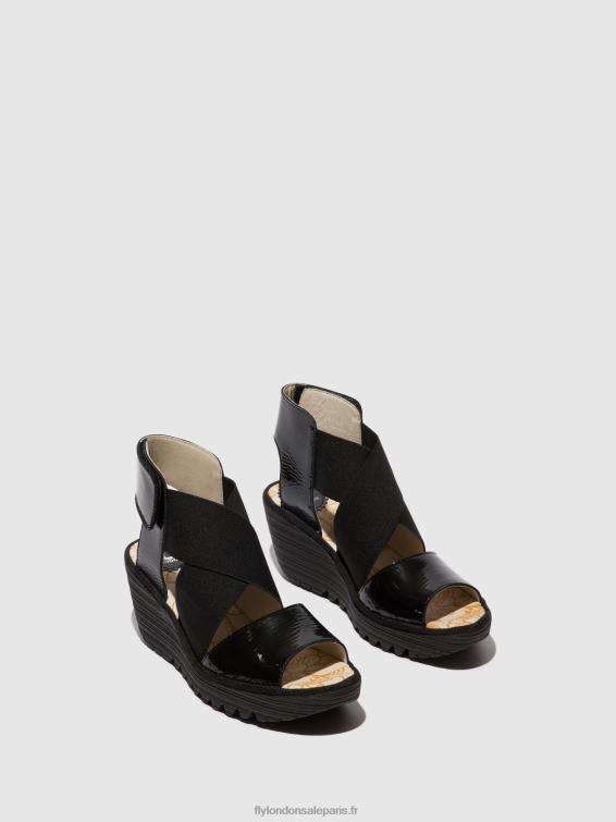 sandales croisées yuba385 femmes 0N8R390 noir de louxor Fly London