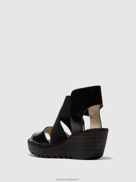 sandales croisées yuba385 femmes 0N8R390 noir de louxor Fly London
