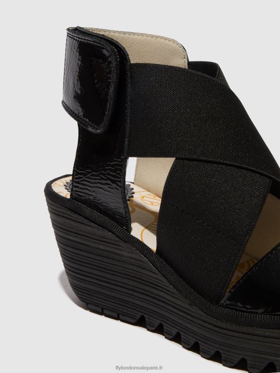 sandales croisées yuba385 femmes 0N8R390 noir de louxor Fly London