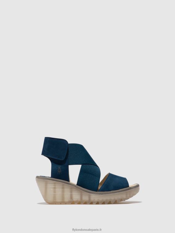 sandales croisées yuba385 femmes 0N8R485 bleu Fly London