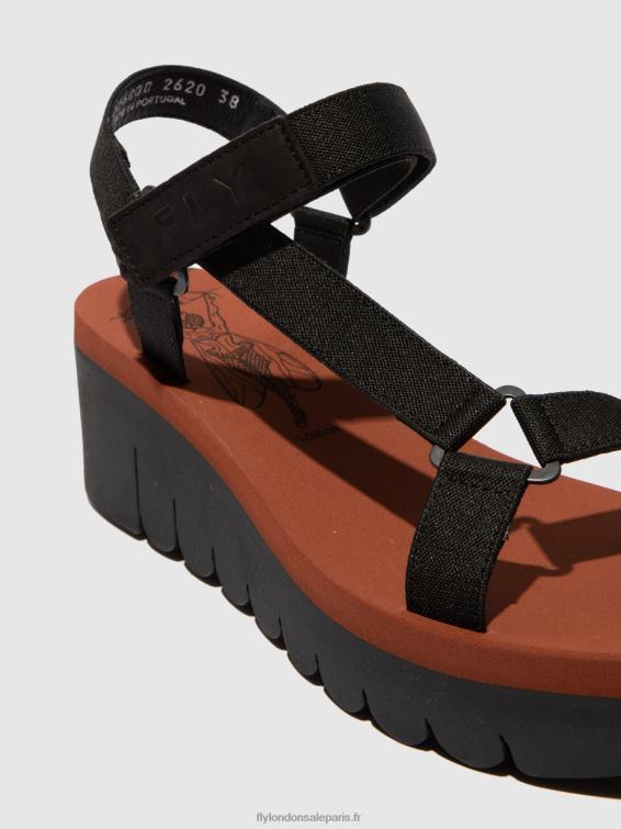 sandales velcro yefa726 femmes 0N8R609 cupido noir (brique) Fly London