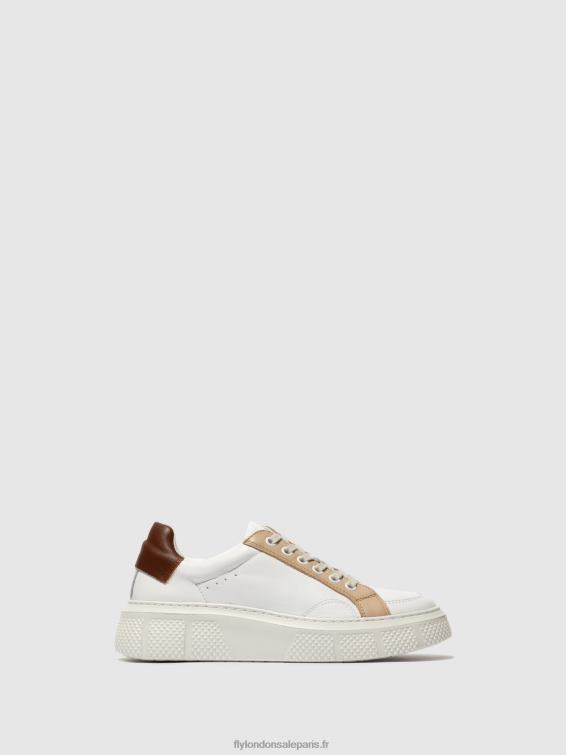 baskets à lacets emmy510 femmes 0N8R757 blanc/beige/cognac Fly London