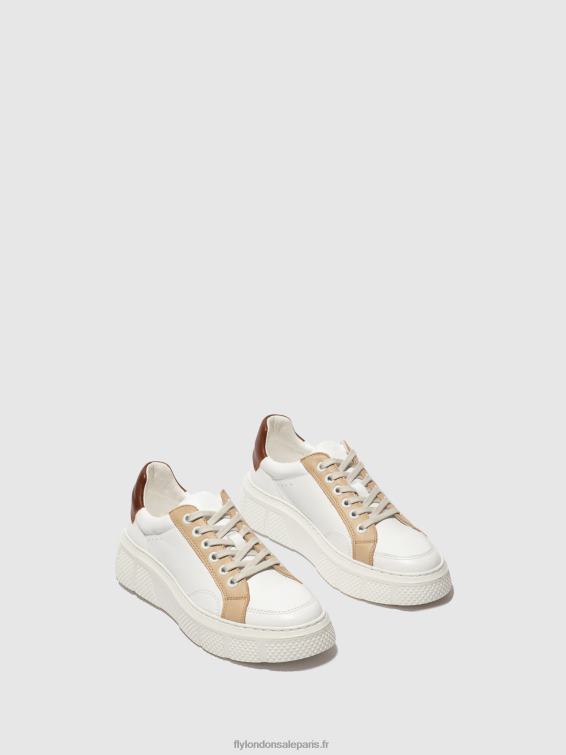 baskets à lacets emmy510 femmes 0N8R757 blanc/beige/cognac Fly London