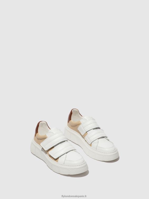 baskets velcro edda513 femmes 0N8R751 blanc/beige/cognac Fly London