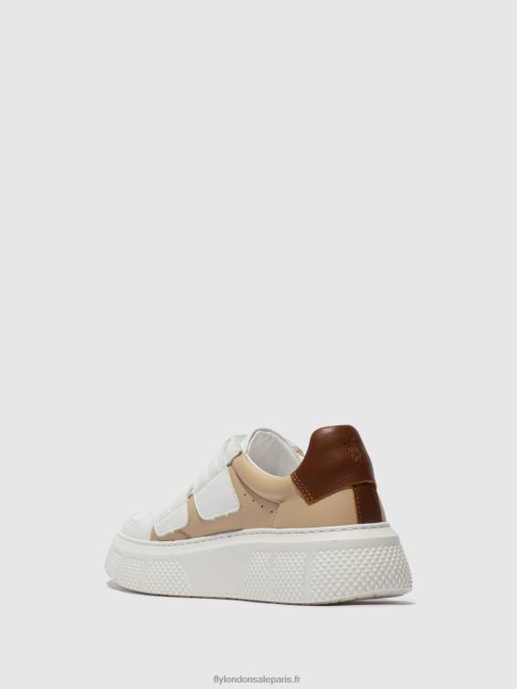 baskets velcro edda513 femmes 0N8R751 blanc/beige/cognac Fly London